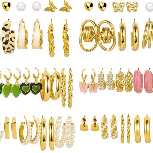 New 32 Pairs  Earrings Set for Women Girls, Fashion Chain Link Hoop - Picture 2 of 7